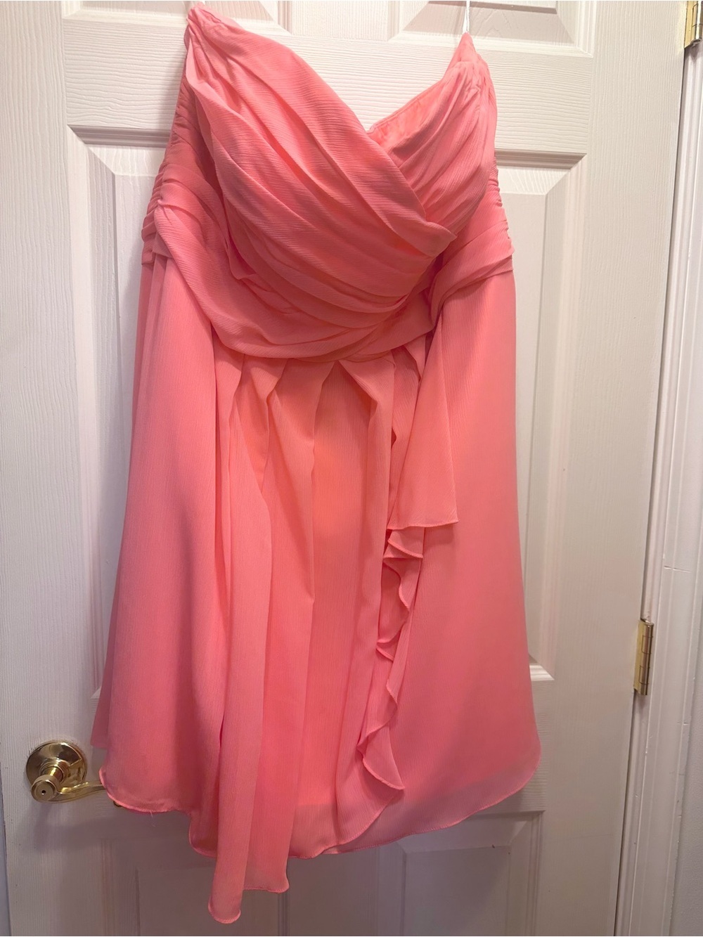 David's Bridal Coral Pink Chiffon Dress